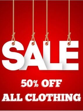 50% Off All Clothing THIS WEEK ONLY
MAKE ME AN OFFER